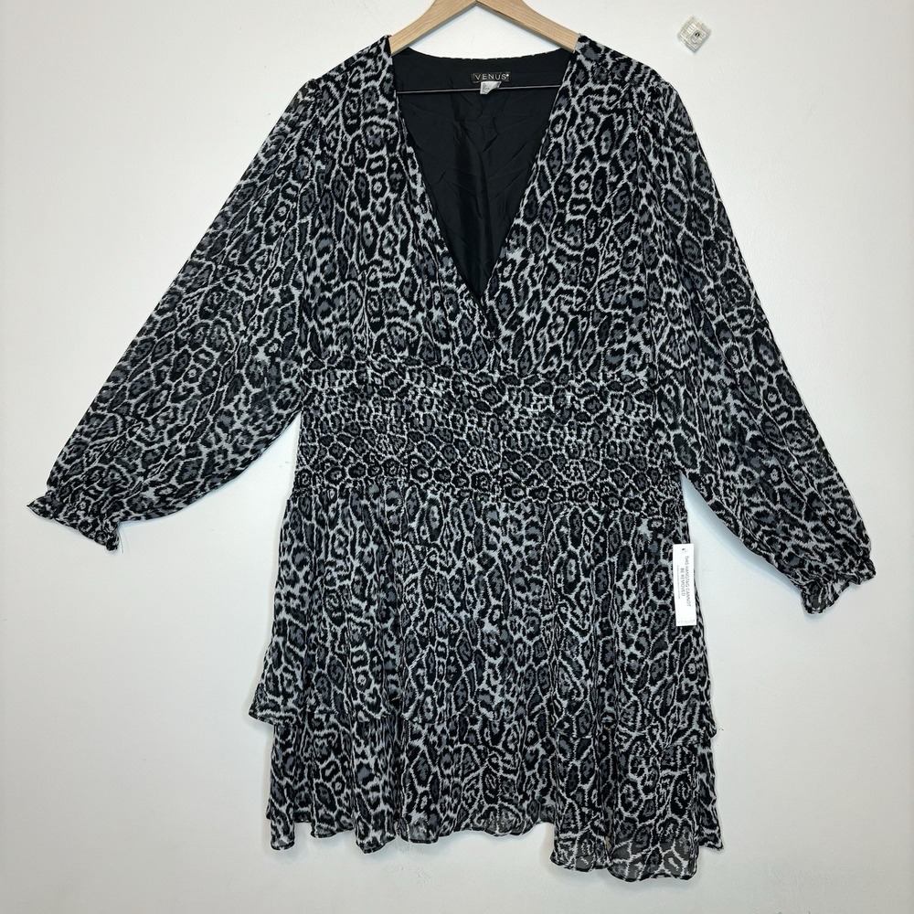 Babydoll Animal Print Dress Plus 20 Witch Flowy Black Gray Whimsigoth Ruffle Y2K - Picture 6 of 12